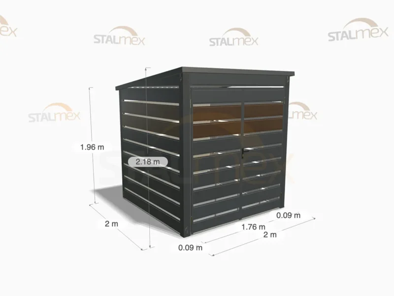Wiata śmietnikowa 2x2m [Warianty] | Lamele Poziome | Drzwi Dwuskrzydłowe | Profil Ocynkowany