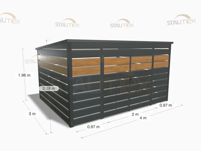 Wiata śmietnikowa 4x3m [Warianty] | Lamele Poziome | Drzwi Dwuskrzydłowe | Profil Ocynkowany