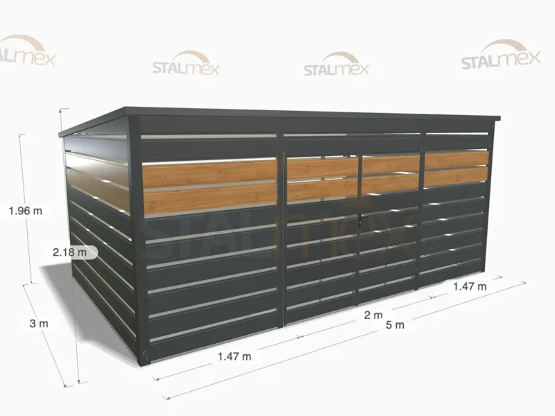 Wiata śmietnikowa 5x3m [Warianty] | Lamele Poziome | Drzwi Dwuskrzydłowe | Profil Ocynkowany