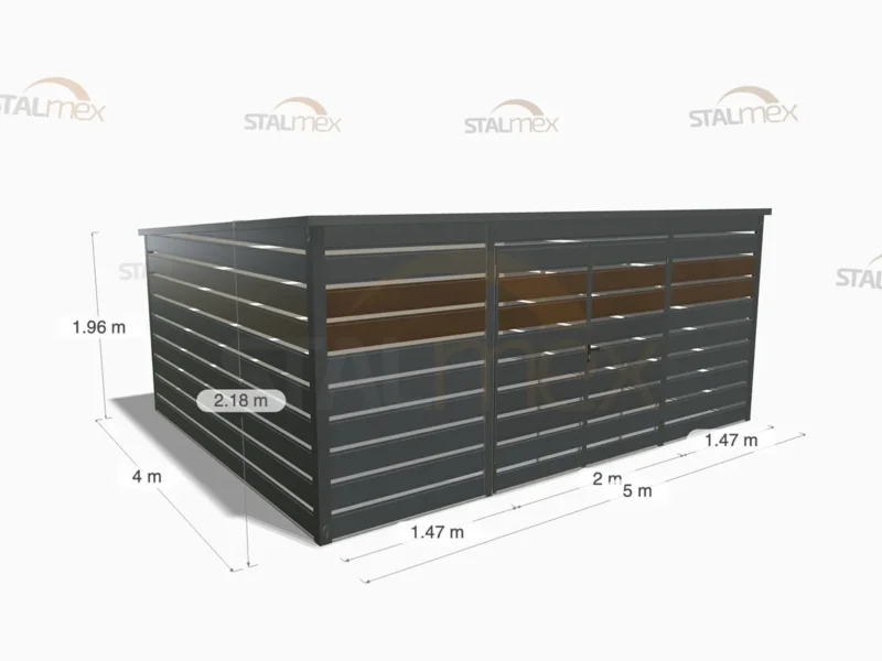 Wiata śmietnikowa 5x4m [Warianty] | Lamele Poziome | Drzwi Dwuskrzydłowe | Profil Ocynkowany