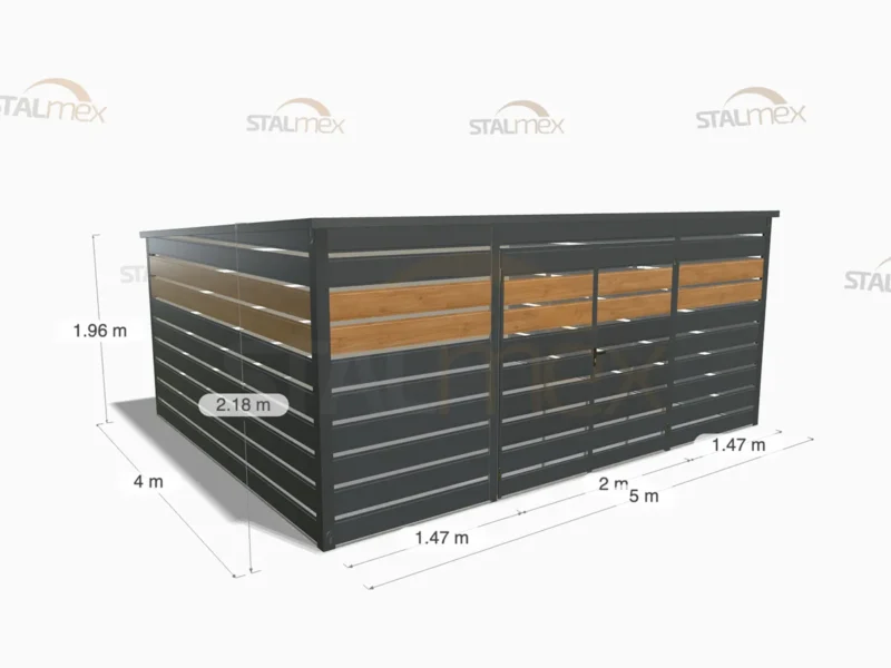 Wiata śmietnikowa 5x4m [Warianty] | Lamele Poziome | Drzwi Dwuskrzydłowe | Profil Ocynkowany