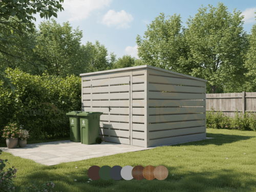 Wiata śmietnikowa 3x3m [Warianty] | Lamele Poziome | Drzwi Dwuskrzydłowe | Profil Ocynkowany