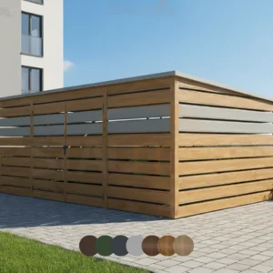 Wiata śmietnikowa 5x3m [Warianty] | Lamele Poziome | Drzwi Dwuskrzydłowe | Profil Ocynkowany