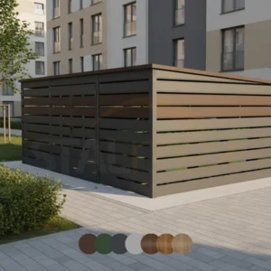 Wiata śmietnikowa 5x4m [Warianty] | Lamele Poziome | Drzwi Dwuskrzydłowe | Profil Ocynkowany
