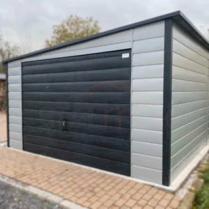 Garaż blaszany 4x6m Szary / Grafit drewnopodobny | Spad Boczny | Okna | Profil