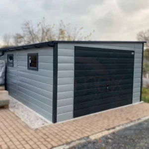Garaż blaszany 4x6m Szary / Grafit drewnopodobny | Spad Boczny | Okna | Profil