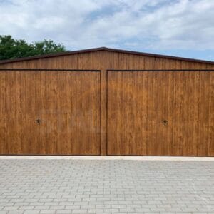 Garaż blaszany Drewnopodobny 6×5 m Złoty Dąb | Dach Dwuspadowy | 2 Bramy Uchylne