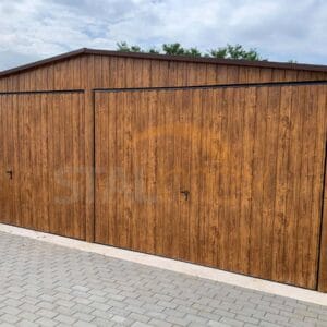 Garaż blaszany Drewnopodobny 6×5 m Złoty Dąb | Dach Dwuspadowy | 2 Bramy Uchylne