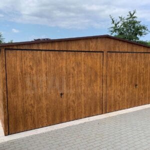 Garaż blaszany Drewnopodobny 6×5 m Złoty Dąb | Dach Dwuspadowy | 2 Bramy Uchylne