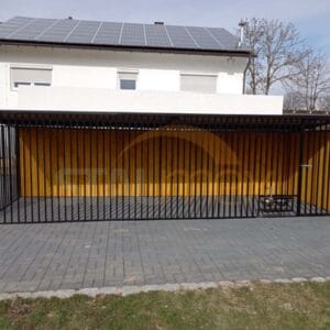 Kojec dla psa 6x2 m Czarny | Zabudowa Drewnem | Obrotowe miski | Profile Pionowe