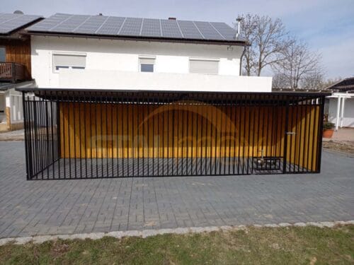 Kojec dla psa 6x2 m Czarny | Zabudowa Drewnem | Obrotowe miski | Profile Pionowe