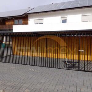 Kojec dla psa 6x2 m Czarny | Zabudowa Drewnem | Obrotowe miski | Profile Pionowe