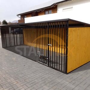 Kojec dla psa 6x2 m Czarny | Zabudowa Drewnem | Obrotowe miski | Profile Pionowe