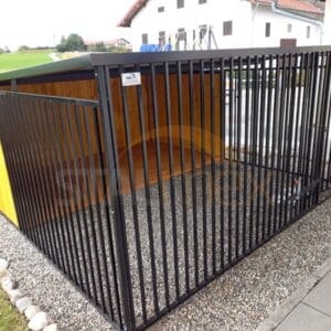 Kojec dla psa 4x4 m Czarny | Zabudowa Drewnem | Drewniana Podłoga | Obrotowe miski | Profile Pionowe