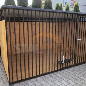 Kojec dla psa 3x2 m Czarny | Zabudowa Drewnem | Drewniana Podłoga | Obrotowe Miski | Profile Pionowe