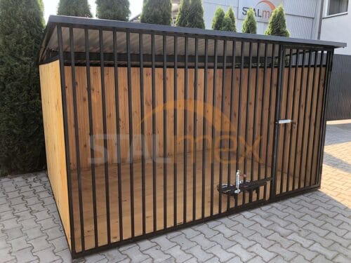 Kojec dla psa 3x2 m Czarny | Zabudowa Drewnem | Drewniana Podłoga | Obrotowe Miski | Profile Pionowe