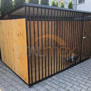 Kojec dla psa 3x2 m Czarny | Zabudowa Drewnem | Drewniana Podłoga | Obrotowe Miski | Profile Pionowe