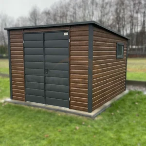 D211-1 Domek narzędziowy 2,80×3,00 m Orzech | Drzwi 1,50 m Grafit | Dach Jednospadowy