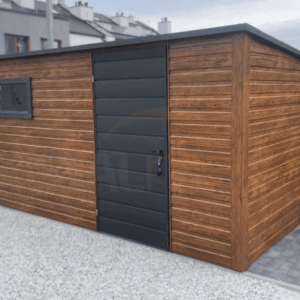 D215_1 Nowoczesny Domek ogrodowy 4,5×2,5 m Złoty Dąb / Grafit | Okno | Filc i Rynny | Profil