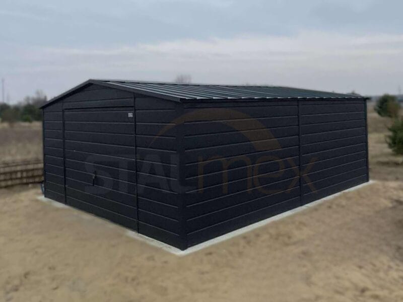 GK157_2 Garaż blaszany 5x6m Grafit BTX 7016 | Brama Uchylna | Szeroki Panel | Profil