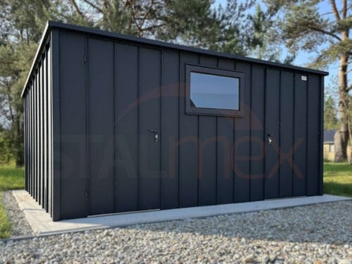 Nowoczesny Domek ogrodowy 4,5×3 m Czarny Mat | Na rąbek | Okno | Profil