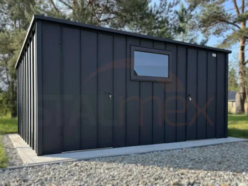Nowoczesny Domek ogrodowy 4,5×3 m Czarny Mat | Na rąbek | Okno | Profil