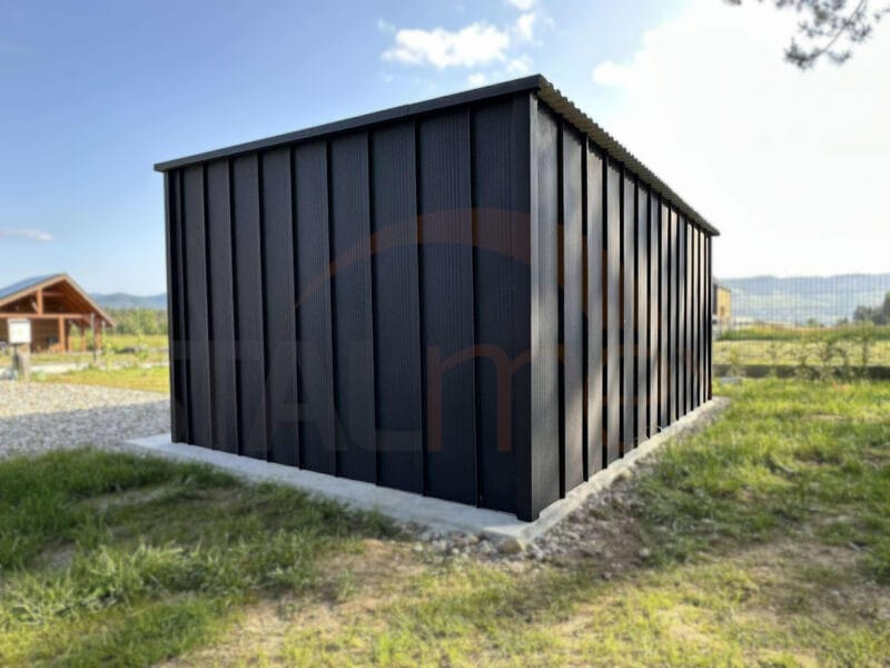 D181_3 Nowoczesny Domek ogrodowy 4,5×3 m Czarny Mat | Na rąbek | Okno | Profil