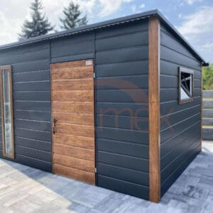 Nowoczesny Domek narzędziowy 4×3 m Grafit BTX 7016 / Złoty dąb | Rynny i Okna | Profil