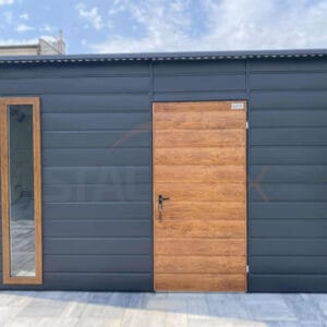 Nowoczesny Domek narzędziowy 4×3 m Grafit BTX 7016 / Złoty dąb | Rynny i Okna | Profil