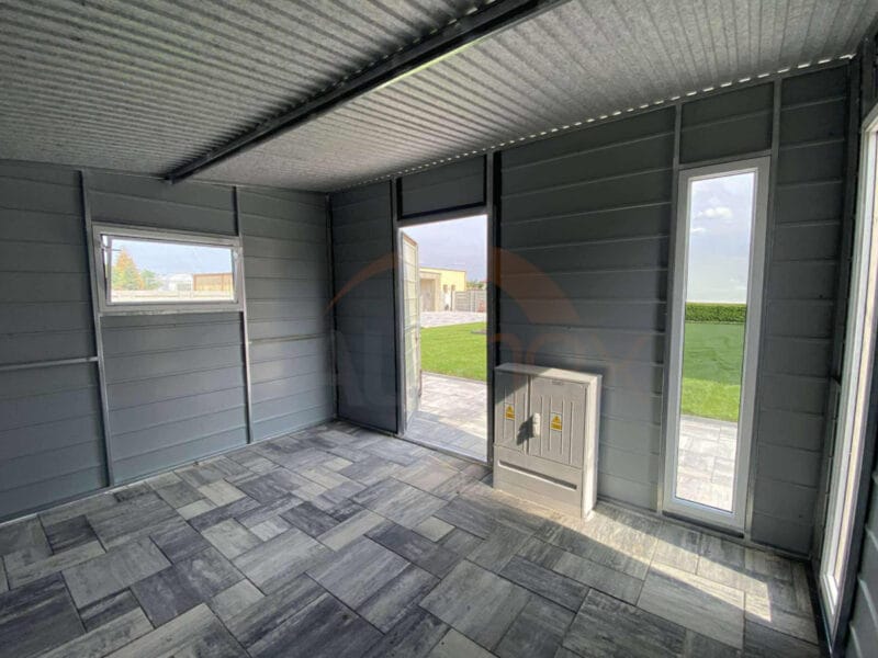 Nowoczesny Domek narzędziowy 4×3 m Grafit BTX 7016 / Złoty dąb | Rynny i Okna | Profil