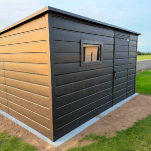 Nowoczesny Domek narzędziowy 4×2,80 m Grafit BTX 7016 | Okno i Rynny | Filc | Profil