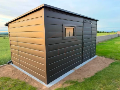 Nowoczesny Domek narzędziowy 4×2,80 m Grafit BTX 7016 | Okno i Rynny | Filc | Profil