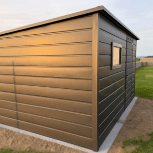 Nowoczesny Domek narzędziowy 4×2,80 m Grafit BTX 7016 | Okno i Rynny | Filc | Profil