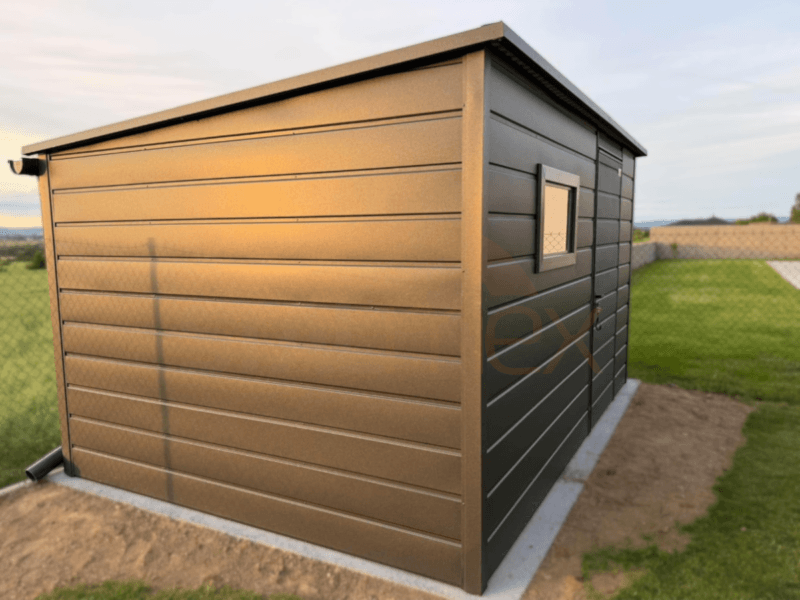Nowoczesny Domek narzędziowy 4×2,80 m Grafit BTX 7016 | Okno i Rynny | Filc | Profil