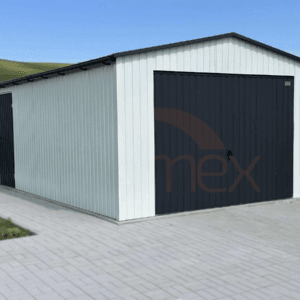 GK159_1 Garaż blaszany 4x6m RAL 9010 | Podwyższony 2,60m | Brama + Drzwi | Okno | Profil