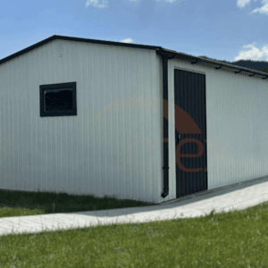 GK159_2 Garaż blaszany 4x6m RAL 9010 | Podwyższony 2,60m | Brama + Drzwi | Okno | Profil