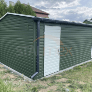 GK161_3 Garaż blaszany 4x6m Zieleń Mat BTX 6020 / Biały RAL 9010 | Osobne Drzwi i Rynny | Okno FIX | Profil