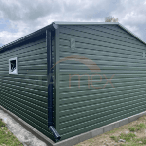 GK161_4 Garaż blaszany 4x6m Zieleń Mat BTX 6020 / Biały RAL 9010 | Osobne Drzwi i Rynny | Okno FIX | Profil
