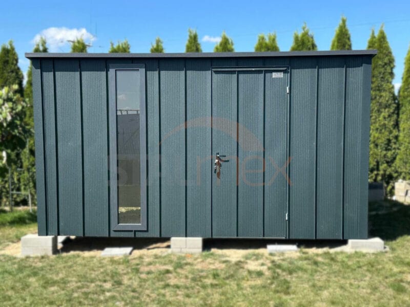 D226_2 Nowoczesny Domek ogrodowy 4×3 m Grafit BTX 7016 | Na rąbek | Okno | Profil