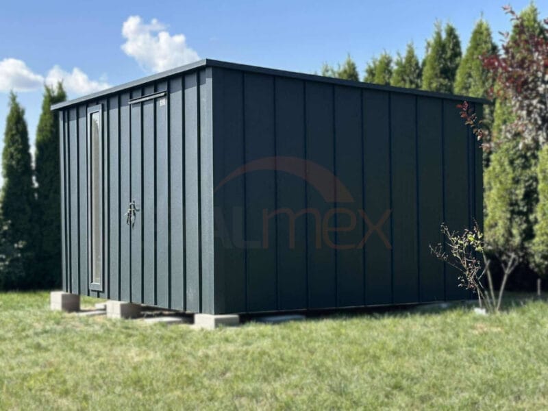 D226_3 Nowoczesny Domek ogrodowy 4×3 m Grafit BTX 7016 | Na rąbek | Okno | Profil
